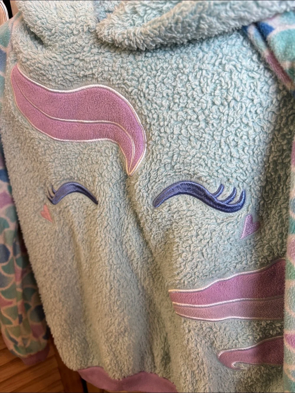 Girls Cozy Pastel Unicorn Hooded Lounge Set - Mint & Lavender Medium